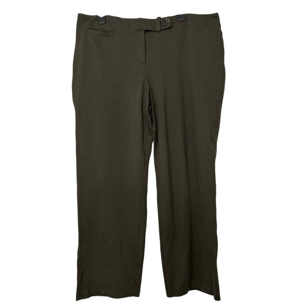 Eileen Fisher Olive Green Heavy Ponte Knit Straight Leg Stretch  Pants Size XL